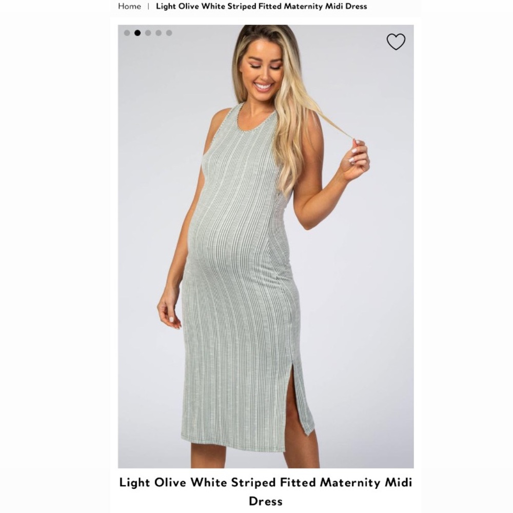 PinkBlush Maternity Light Olive Stripe Midi Dress